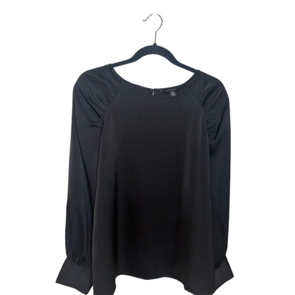 Banana Republic Women's Top Size M Black Puff Sleeve Collar Minimalist Office